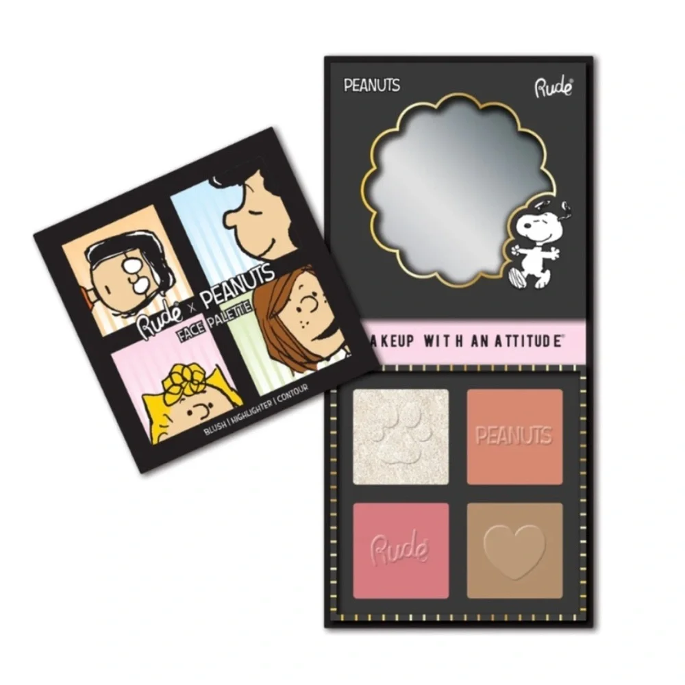Rude X Peanuts Face Palette with blush, highlighter & contour. Has mirror too.